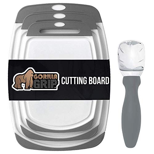 Gorilla Grip Cutting Board Set of 3 and Ice Cream Scoop, Both Gray and  Dishwasher Safe, 2 Item Kitchen Bundle