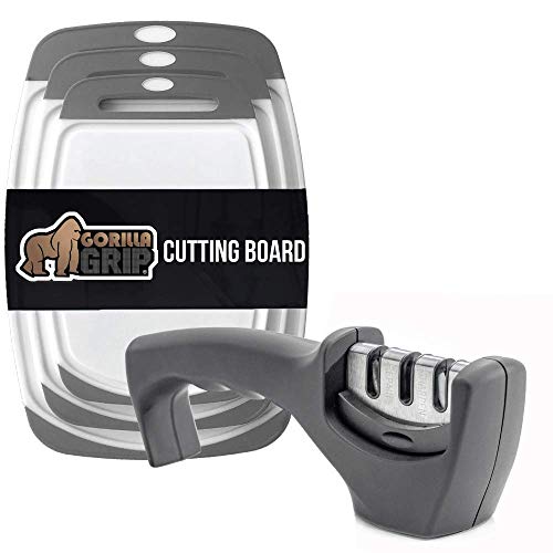 Gorilla Grip Cutting Board Set of 3 and Knife Sharpener, Both in