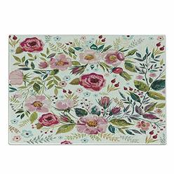Lunarable Floral Cutting Board, Shabby Form Flowers Roses Petals Dots Leaves Buds Spring Season Theme Image Artwork,