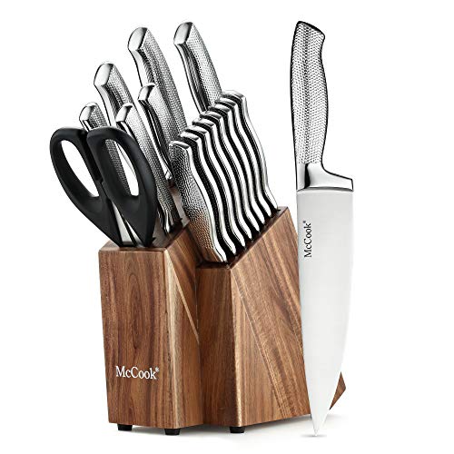 McCook MC20 Premium Knife Sets,17 Pieces Full Tang Hammered German  Stainless Steel Kitchen Knife Set with 8 Pieces Steak