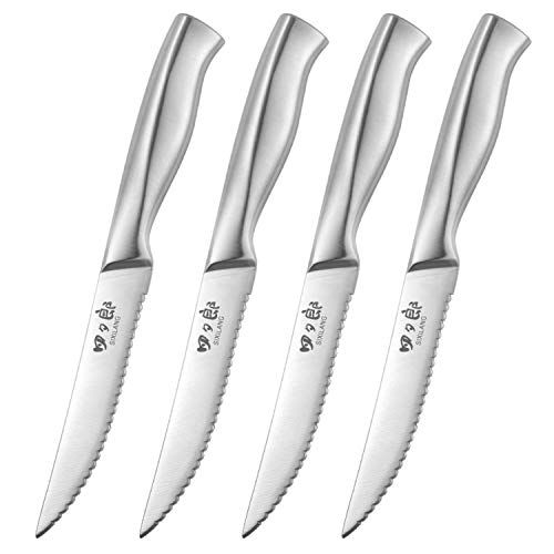 SIXILANG Steak knife Set, 4-Piece Premium Stainless Steel Steak Knives  Serrated, Ergonomic Handle Highly Resistant and