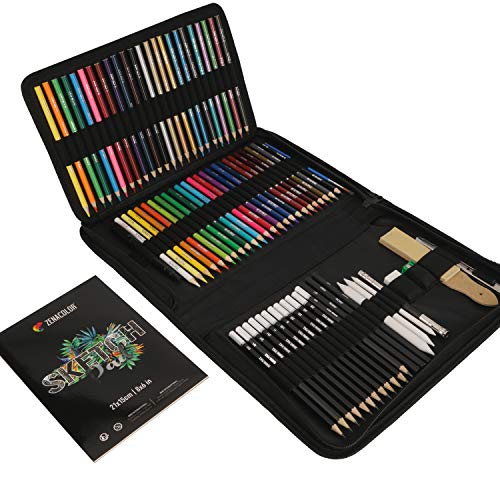 Zenacolor 74-Piece Drawing Set - Beginner or Professional Tool Set