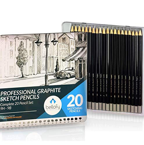 Bellofy 20 Sketching Pencils â€“ Complete Professional Graphite Pencil Set  for Sketch Drawing â€“ 9B to 9H Art Travel Set for