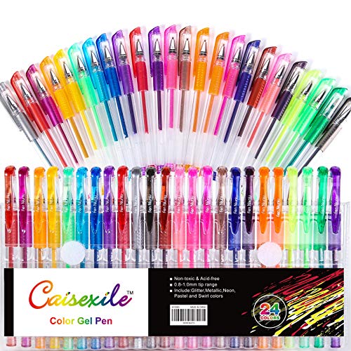 GOWA Glitter Gel Pens Set 48 Pack with 24 Colored Gel Pen and 24 Refills,  Fine Tip Glitter Pens with 40% More Ink for Kids Adults