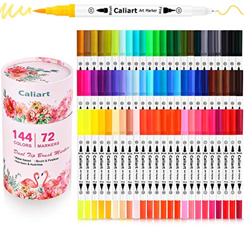 Caliart 72 Dual Brush Pens Art Markers, Artist Fine & Brush Tip Pen