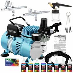 master airbrush cool runner ii dual fan air compressor airbrushing system kit with 3 professional airbrushes, gravity & sipho