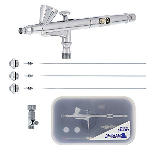 Master Airbrush Model G344 Multi-Purpose Dual-Action Gravity Feed Airbrush with 3 Nozzle Sets (0.2, 0.3 & 0.5mm Needles,