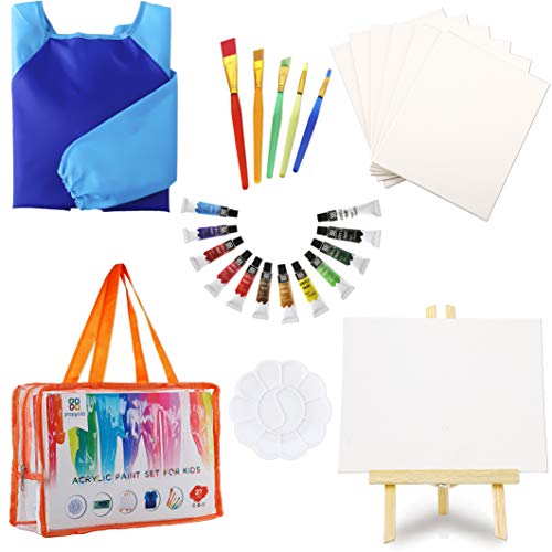 POPYOLA Kids Paint Set-27 Piece Kids Art Set with Acrylic Paint,Brushes,  Easel, Smock, Bag for Little Boys or Girls, Great Gift for