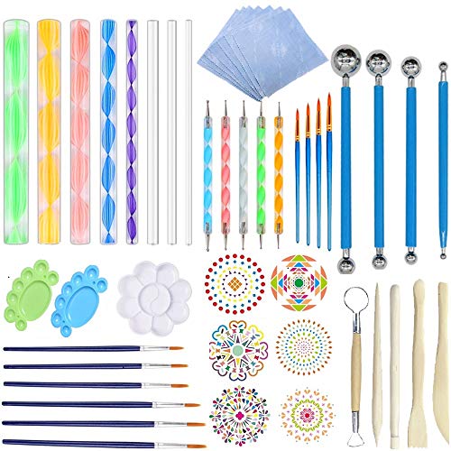 Fycooler Mandala Dotting Set,48Pcs Mandala Tools for Dot Painting,Mandala  Point Painting Tool Kit, Stencil Brushes for