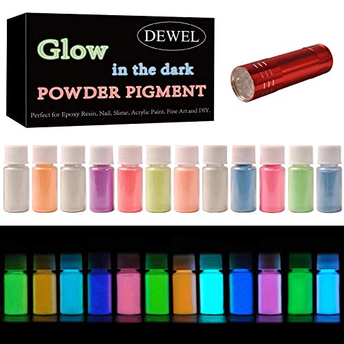 Dewel DEWEL 12 Color Pack Glow in The Dark Pigment Powder - 20g Each, 240 g  Total