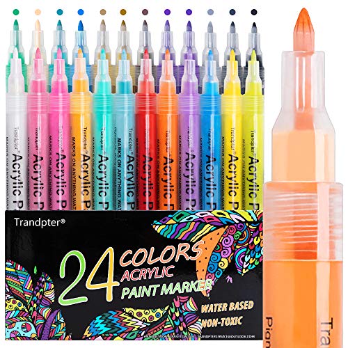 trandpter Acrylic Paint Pens, Acrylic Paint Markers Set for Rocks Painting,  Craft, Canvas, Wood, Halloween Pumpkin, 24 Colors Extra