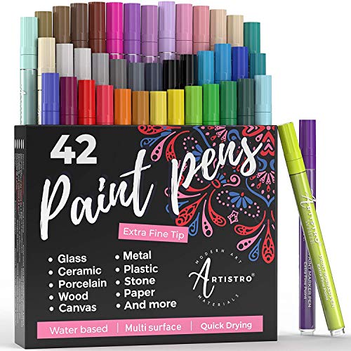 Artistro Acrylic Paint Pens - 42 Acrylic Paint Markers - Extra Fine Tip Paint Pens (0.7mm) - Great for Rock Painting, Wood Paint,