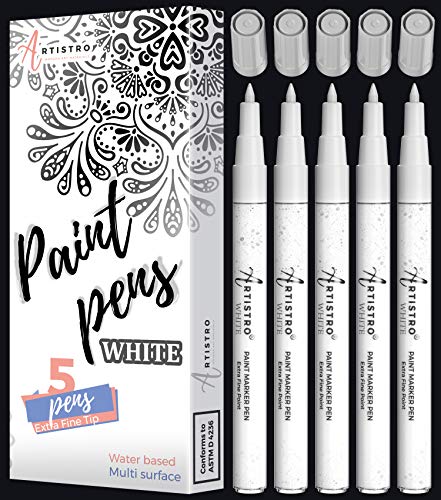 Artistro White Paint pens for Rock Painting, Stone, Ceramic, Glass, Wood.  Set of 5 Acrylic Paint Markers Extra-fine tip