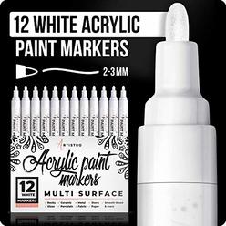 Artistro White Paint pens for Rock Painting, Stone, Ceramic, Glass, Wood. Set of 12 Acrylic Paint Markers medium tip