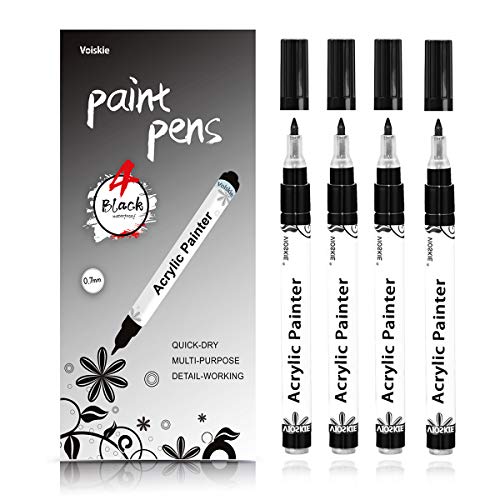 Voiskie Black Paint pens,4 Pack 0.7mm Acrylic Black Permanent Marker,Black  Markers for rock