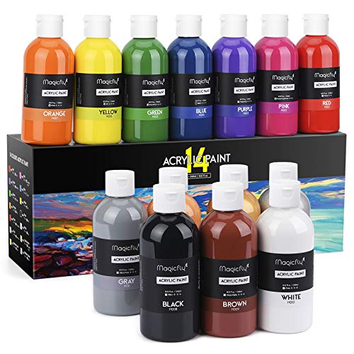 Magicfly Bulk Acrylic Paint Set, 14 Rich Pigments Colors (240 ml