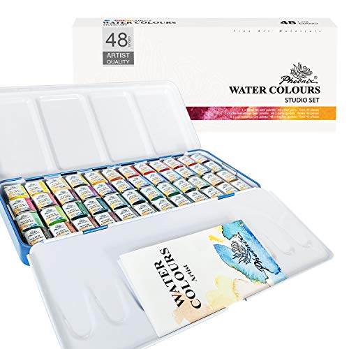 Phoenix Artist Grade Watercolor Paint Set Half Pan 48 Colors Non