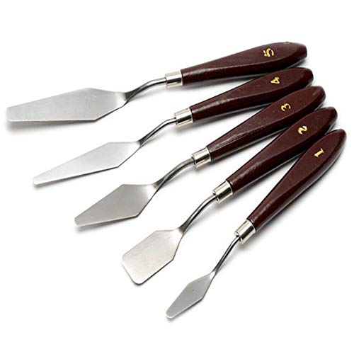 Conda CONDA Palette Knife Painting Stainless Steel Spatula Palette Knife  Oil Paint Metal Knives Wood Handle (Red 5 Piece)