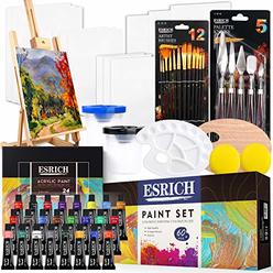 ESRICH Professional Acrylic Paint Set, 60PCS with Paint Brushes,Acrylic Paint,Easel,4 Sizes Blank Canvases,Palette, Paint Knives