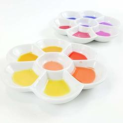 SCHPIRERR FARBEN Porcelain Ceramic Daisy Shape x2 Watercolor Paint Palette - 2x7 Well 5" Inch Paint Mixing Tray, Designed Painting Tray for
