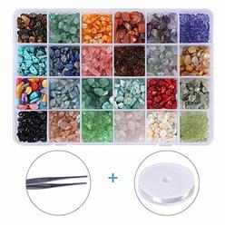 Efivs Arts 24 Stone Beads Natural Gemstone Beads Irregular Chips Stones Crushed Chunked Crystal Pieces Loose Beads for DIY