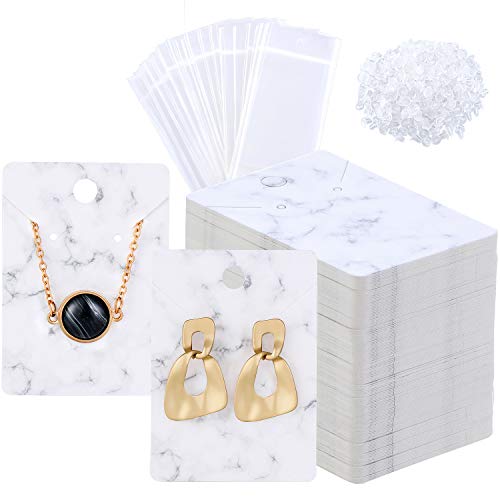 Yaomiao 800 Pieces Marble Earring Necklace Display Card Holder Set 200 Pieces Jewelry Display Cards Kraft Paper Tags 400 Pieces