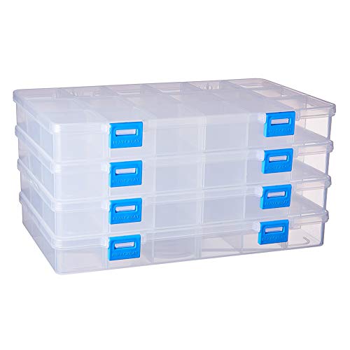 BENECREAT 4 Pack 18 Grids Large Transparent Plastic Storage Box Bead  Organizer with Adjustable Dividers for Jewelry, Beads