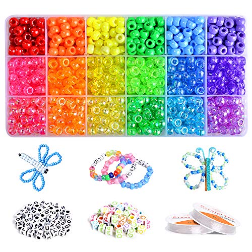 VICOVI 2250+pcs Pony Beads Kit in 18 Colors, Rainbow Color Beads for Kids  DIY Craft Gift, Bracelet, Hair Beads.