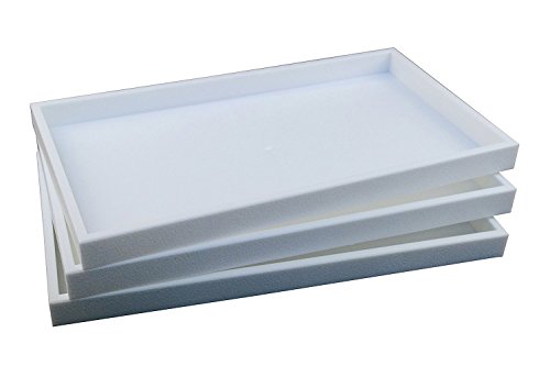 Regal Pak 3-Piece 1-Inch Deep White Full Size Plastic Stackable Jewelry Tray 14 3/4 X 8 1/4 X 1H