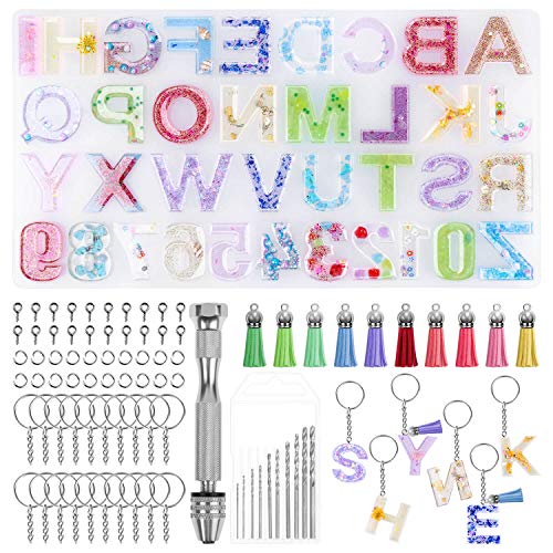 shynek Alphabet Silicone Resin Molds, Shynek Letter Number Epoxy Molds Keychain Resin Jewelry Molds for Resin Casting with Keychain