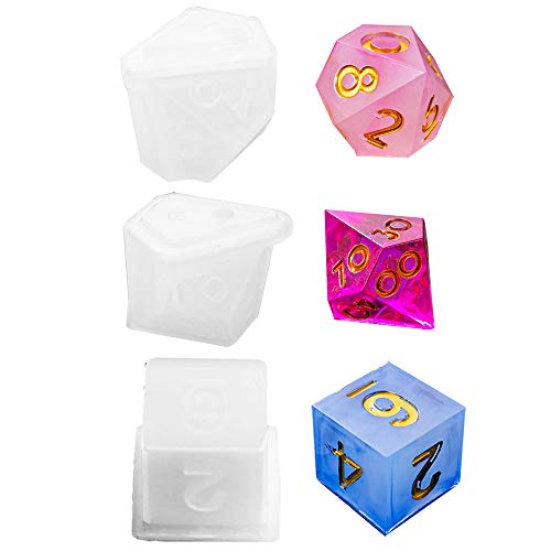 Daimay 3PCS Dice Silicone Casting Molds 3 Shapes with Alphabet Number Epoxy Resin Molds Square Triangle Dice Polyhedral Dice