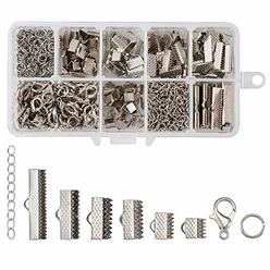 PH PandaHall Pandahall 500pcs Iron Ribbon Ends Fastener Clasps Kit with Twist Extender Chains Stainless Steel Jump Rings and Alloy Lobster