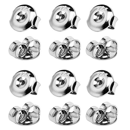 DELECOE 6-Pairs 925 Silver Hypoallergenic Earring Backs Replacements, 18K White Gold Plated Secure Push Earring Backs for Studs,