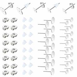 Huucky 450PCS Earring Posts Stainless Steel Flat Pad,Hypoallergenic Stud Earrings with Butterfly and Rubber Bullet Earring Backs for