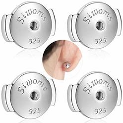 Siwoms 2 Pairs 925 Silver Secure Earring-Back Locking for Notched Post, 18K White Gold Plated Replacement Earring Backing
