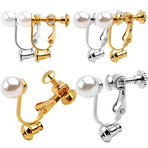 Aylifu Clip-on Earring Converters, 12pcs Imitation Pearl Earring Clip  Converter Screw Type Brass Earrings Findings with Loop for
