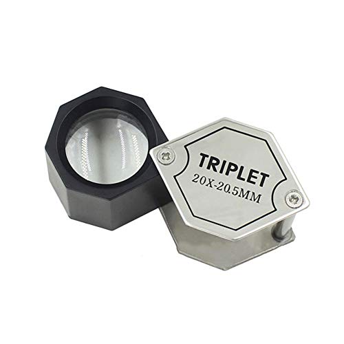 Rongon 20X 20.5MM Jewelry Loupe Hexagonal Design Folding Handheld Magnifier Pocket Magnifying Triplet Lens Optical Glass for