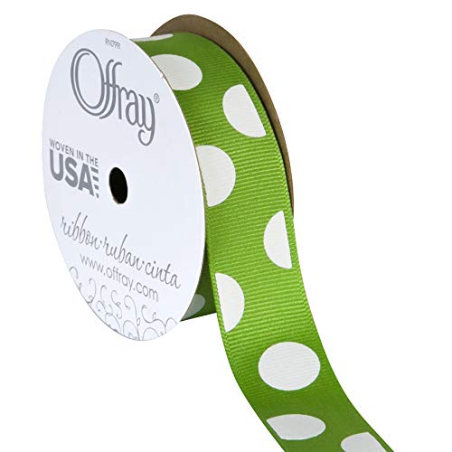 Offray 789979 7/8" Wide Dippy Dots Craft Ribbon, 3 Yards, Apple Green and White Polka Dot Pattern