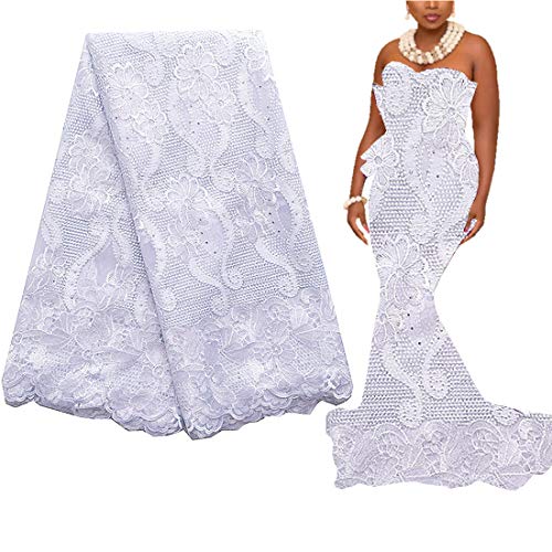 WorthSJLH French African Lace Fabrics 5 Yards 2020 New White Swiss Lace Fabric Nigerian Lace Fabrics LF854 (White)