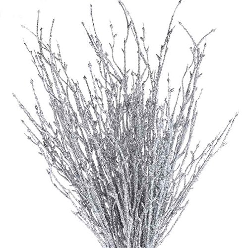 Factory Direct Craft Group of 12 Glitzy Silver Glitter Twig Embellishing Stems for Event Decor, Home Accenting and Creating