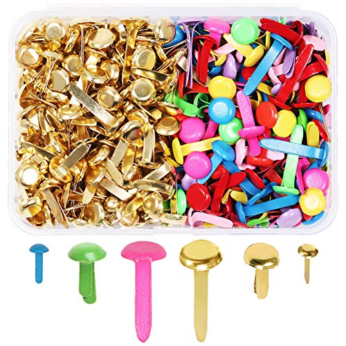 MAMUNU 500 Pieces Assorted Sizes Split Pins, Multicolor and Round Brass  Plated Paper Fasteners, DIY Art Craft Accessories
