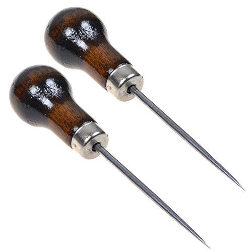 Cosmos Pack of 2 Gourd Shape Leather Craft Cloth Wood Handle Scratch Awl Tool Pin Punching