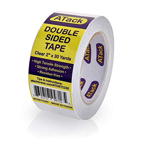 ATack Clear Double-Sided Tape, Easy Tear by Hand, 2 Inches x 30 Yards, Wall  Safe Heavy Duty Double Sides Self Sticky Wall