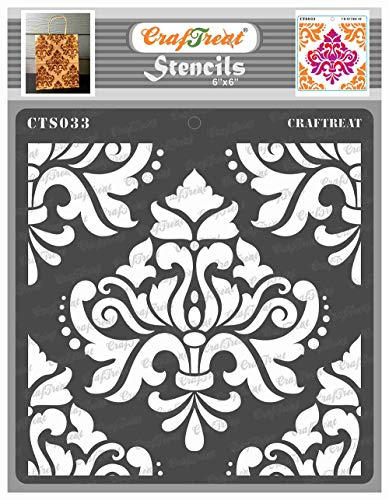 CrafTreat Damask Mandala Stencils for Painting on Wood, Canvas, Paper, Fabric, Floor, Wall and Tile - Bold Damask - 6x6