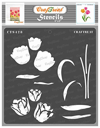 CrafTreat Tulip Flower Stencils for Painting on Wood, Wall, Tile, Canvas,  Paper, Fabric and Floor - Layered Tulip Stencil 