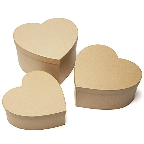 Factory Direct Craft Handcrafted Paper Mache Large Heart Boxes - 3 Boxes