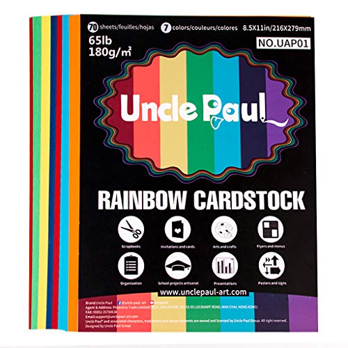 Colored Cardstock - 8.5 x 11 inch / 70 Sheets / 7 Colors Paper 65Ib 180g  UAP01
