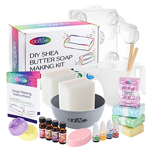 DilaBee DIY Melt & Pour Shea Butter Soap Making Kit by CraftZee: Includes 4  Fragrances, 4 Liquid Dye, 4 Soap Boxes and 2 Plastic