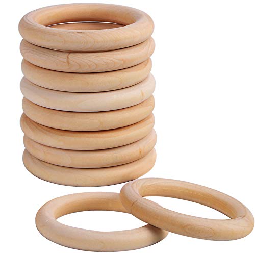 Augsun 10 Pcs Wooden Rings, Macrame Wooden Rings, Natural Unfinished Solid  Wood Rings for DIY Craft Pendant Connectors Baby Teething