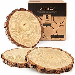 Arteza Natural Wood Slices, 8 Pieces, 7.9-9 Inch Diameter, 0.8 Inch Thickness, Round Wood Discs for Crafts, Centerpieces &